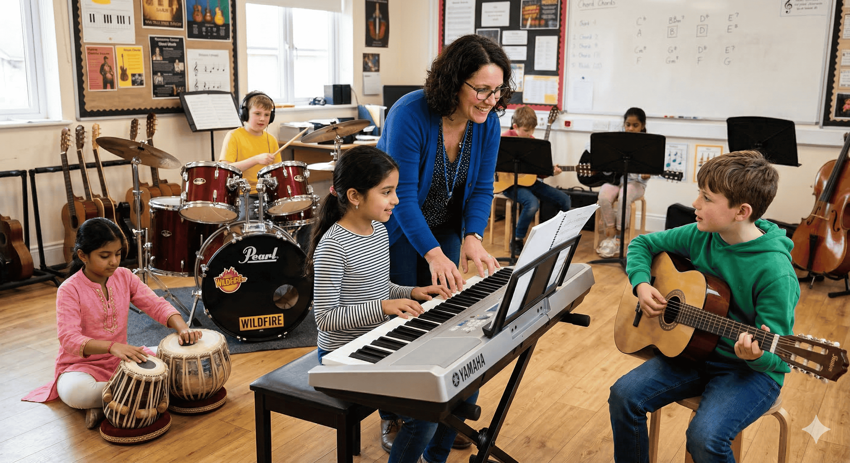 Students learning music